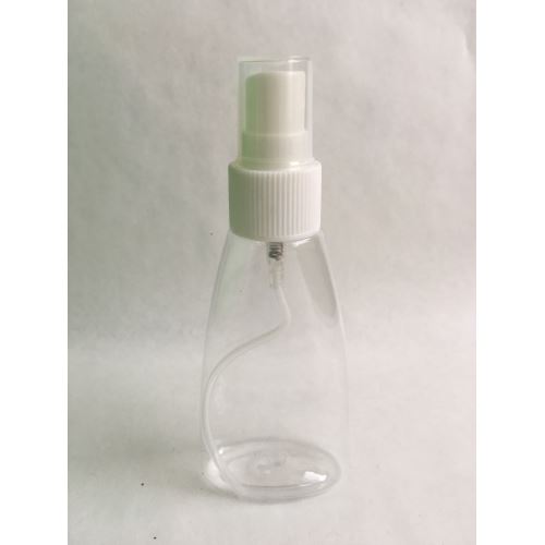 Pyramidenförmige Kunststoffflasche klar mit weißem Spray, 50 ml